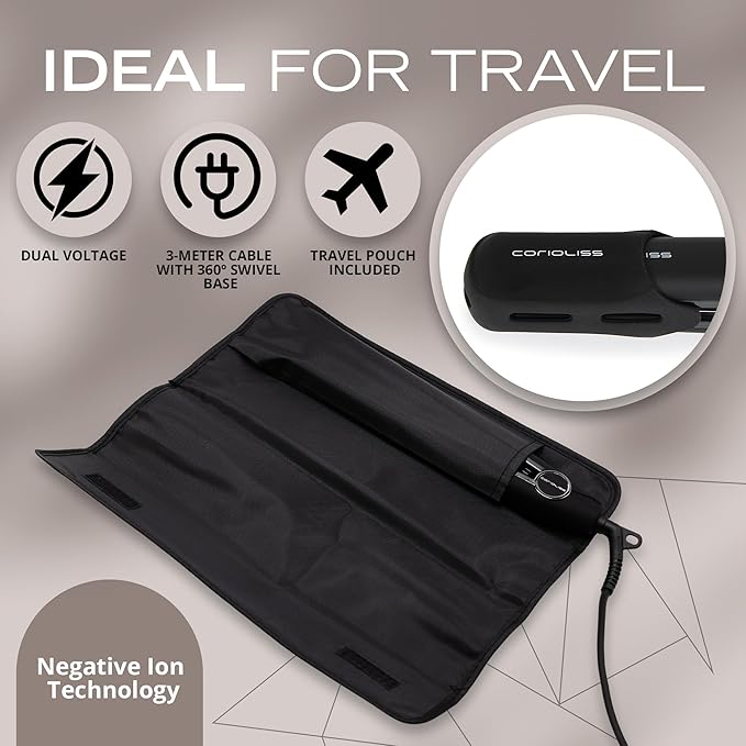 Corioliss C1 Flat Iron Hair Straightener Professional Titanium Plates Temperature Control Travel Case (Black Soft Touch Chrome)