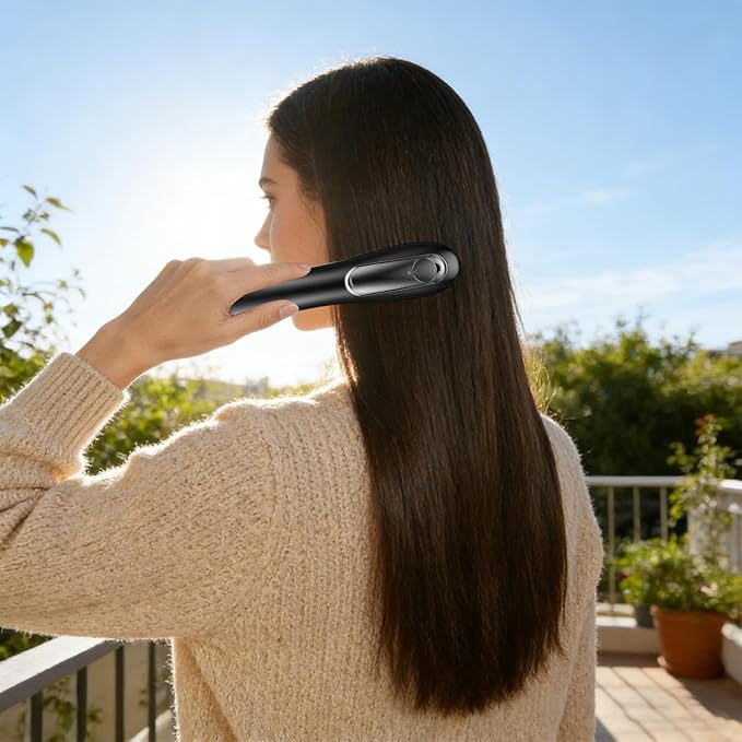 Hair Straightener Brush - Lightweight Hair Straightener Comb | 3 Temp Settings Rechargeable Styling Tools Streamlined Negative Ionic Comb for Home Outdoor Travel Vacation