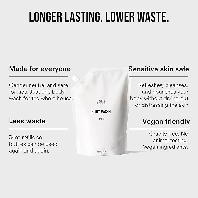 Public Goods Body Wash for Men and Women | Natural Soap for Bath &amp Shower | Body Scrub Made with Organic Essential Oils | Sulfate &amp Paraben Free | Vegan Friendly | 34 Fl Oz Refill