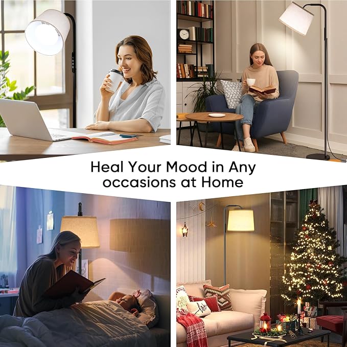 Light Therapy Lamp 10000 Lux Daylight Lamp with Remote &amp Touch Control Adjustable Color/Brightness/Timer Therapy Light Floor Lamp with Linen Shade for Bedroom Office Living Room