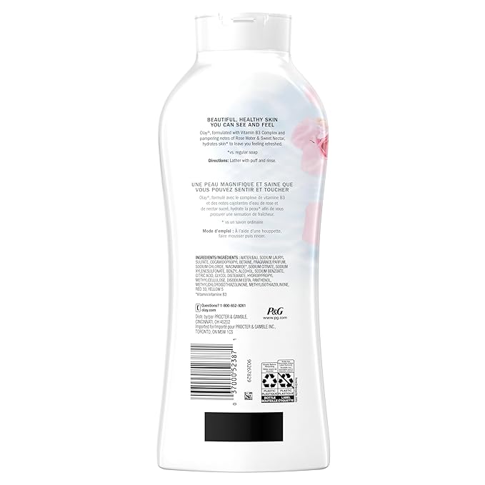 Olay Body Wash for Women Fresh Radiance Refreshing &amp Renewing Made with Plant Based Cleansers B3 Botanical Complex For All Skin Types Rose Water &amp Sweet Nectar Scent 22 fl oz (Pack of 4