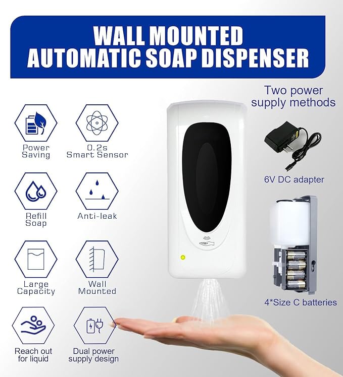 Automatic Hand Sanitizer Dispenser Wall Mount Liquid Hand Sanitizer Spray Dispenser 33oz/1000ml Touchless Hand Soap Dispenser for Commercial Industrial Hospitals Office Public