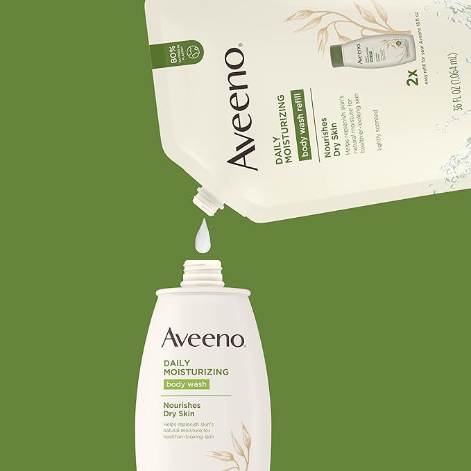Aveeno Daily Moisturizing Body Wash Soothing Oat Refill 36 Fl. Oz with Aveeno Daily Moisturizing Body Wash for Dry Skin