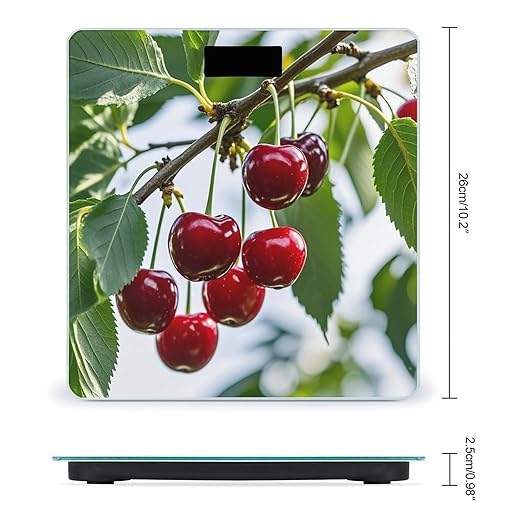 Red Cherry Pattern Bathroom Scale for Body Weight with High Precision Large LCD Backlight Display Digital Weighing Scale with BMI Capacity Up to 180kg