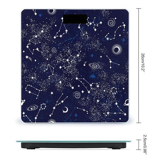 Zodiac Constellation Galaxy Starry Night Stars Glow in The Dark Midnight Smart Square Scale with Digital Display for Bathroom Scale