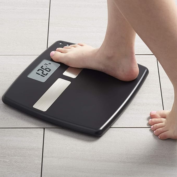 InstaTrack Digital Body Composition Bathroom Scale with User Recognition Technology Measures Body Fat Body Water Muscle Mass Athlete Modes Daily Calorie Estimator 400 lb Capacity Black