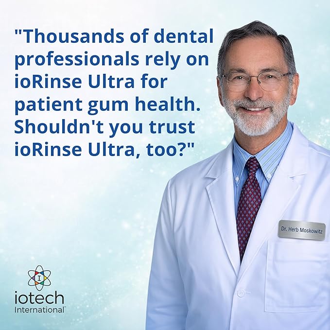 ioRinse Ultra: The Most Dentist-Recommended Periodontal Rinse &amp Gum Mouthwash of its Kind. Fights Gingivitis Bleeding Gums Dental Plaque &amp Bad Breath. With Molecular Iodine &amp Xylitol. No