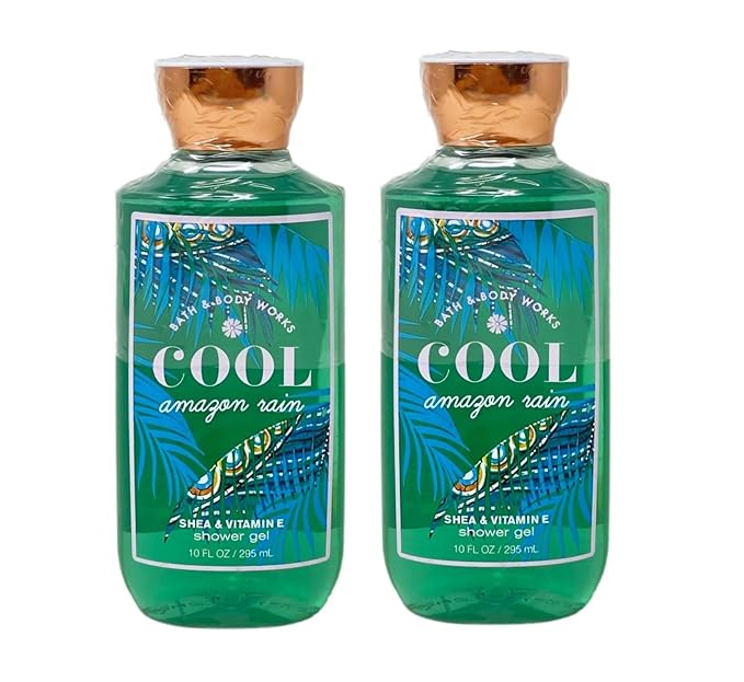 Bath &amp Body Works Cool Amazon Rain 2 Pack Shea &amp Vitamin E Shower Gel Bundle - 10 fl oz / 295 mL each