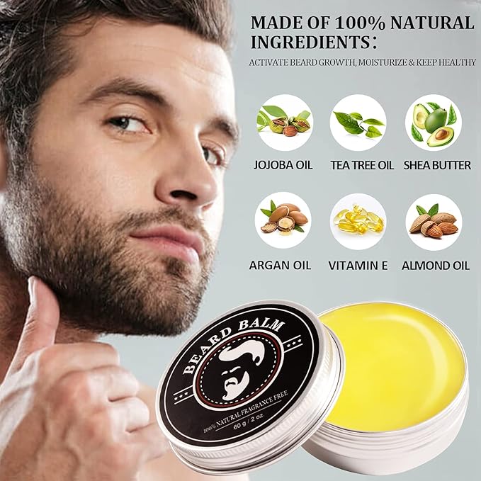 Valentines Gifts for Him Beard Kit for Men Beard Growth and Grooming Kit w/Beard Oil Beard Balm Beard Brush Beard Comb Beard Scissors Christmas Birthday Gifts for Men Husband Grandpa Boyfriend Son
