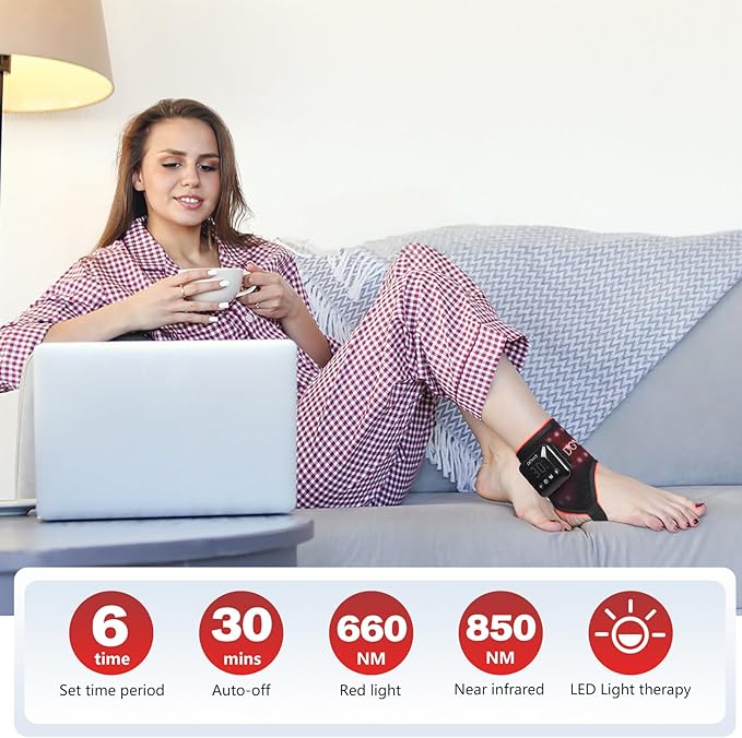 Red Light Therapy Wrap for Ankle &amp Wrist Pain Relief - 660nm Red &amp 850nm Infrared Combo Light Therapy - Rechargeable Wireless for Joint Recovery Muscle Pain