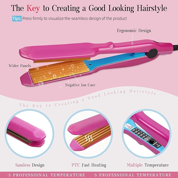 Hair Volumizing IronHair Crimpers Professional Crimping Iron with 5 Gear Heat Setting Wide Plate Styling Tools for Fluffy Hairstyer
