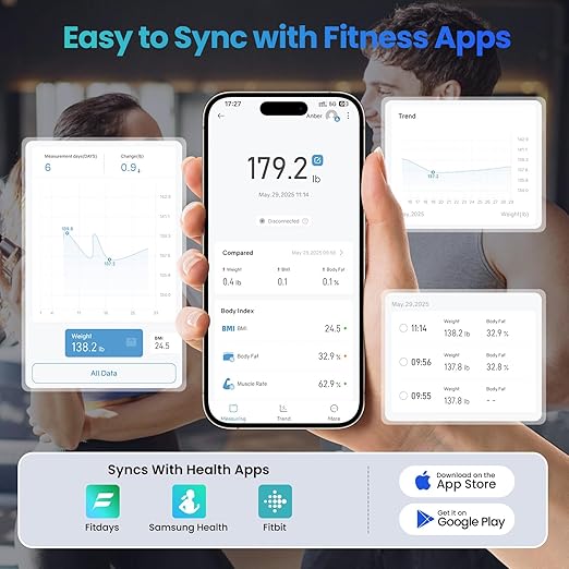 Smart Scale for Body Weight 4.3 Color Display Digital Weight Scale High Precision Wi-Fi Bathroom Scale with BMI Body Fat Muscle Mass 20 Body Composition Scale Sync App 400 lbs Black
