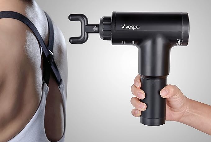 Vivitar - Vivaspa Deep Tissue Massage Gun Cordless Handheld Percussion Massager with LCD Display 4 Massage Heads 6 Speed Levels for Muscle Recovery (Black)
