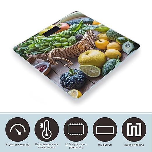 Fresh Fruits Scale for Body Weight Highly Accurate Digital Bathroom Body Scale Digital Bathroom Scales for People Anti-Slip Large LCD Display Smart Scales