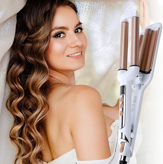 3 Barrel Hair Crimper Iron Professional Curling Wand 0.6 Inch Ceramic Fast Heating Crimping Iron for Deep Waves Valentines Gifts