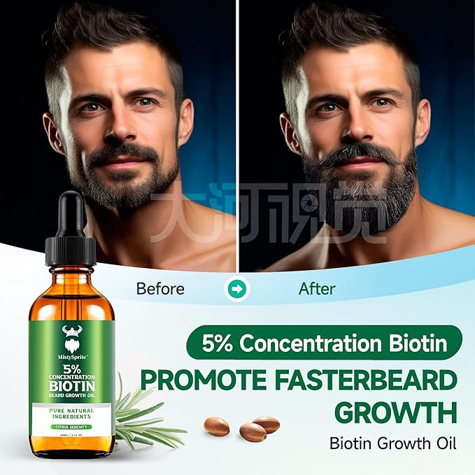 Men's Beard Growth Oil - 5% Biotin Citrus Serenity Scent 2 oz (Pack of 10) - Softens Conditions No Itch &amp Dandruff Ideal Gift