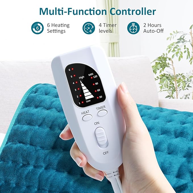Heating pad for Back/Shoulder/Neck/Leg Pain Relief Heating Pads for Period Cramps 6 Fast Heating Settings Auto-Off Machine Washable Birthday Gifts for Women Mom Extra Large 12x24 Blue
