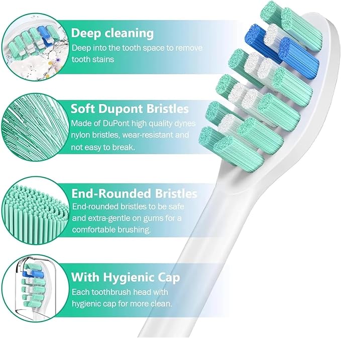 4-16pcs Toothbrush Replacement Heads Compatible with PH Replacement Heads Electric Brush Head for 4100 5100 6100 9023(Blue-12pcs)