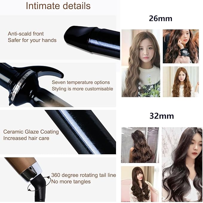 DONGXIAO 26mm curling iron 32mm curling iron large curling iron curling iron ceramic curling iron for big waves hair clips for medium hair curling iron for long hair (Size:32mm)