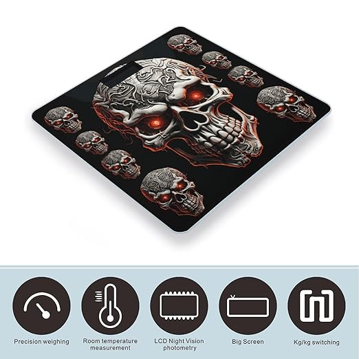 Evil Skull Bathroom Scale Ultra-Bright Liquid Crystal Screen Weight Scale Accurate Bathroom Body Scales for Body Weight Bathroom Pet Home Bedroom Gift-Giving