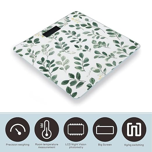 Smart Scale for Body Weight Digital Bathroom Weighing Scale Energy Saving Scale Watercolor Sage Green Leaf