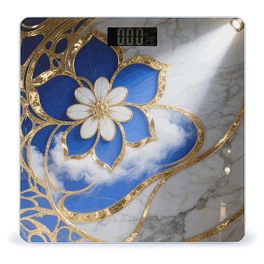 Turquoise Blue Gold Marble Scale for Body Weight Sturdy Tempered Glass Weighing Scales with LCD Display Accurate Digital Bathroom Scale Convenient Body Fat Smart Scales Easy Read