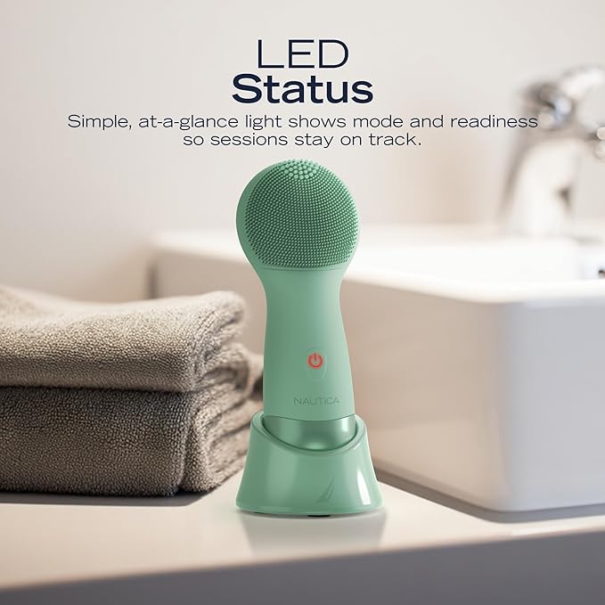 Nautica PC130 Sonic Facial Cleansing Brush Made with Ultra Hygienic Soft Silicone Waterproof and Rechargeable Face Scrub Brush for Men &amp Women - (Pond)