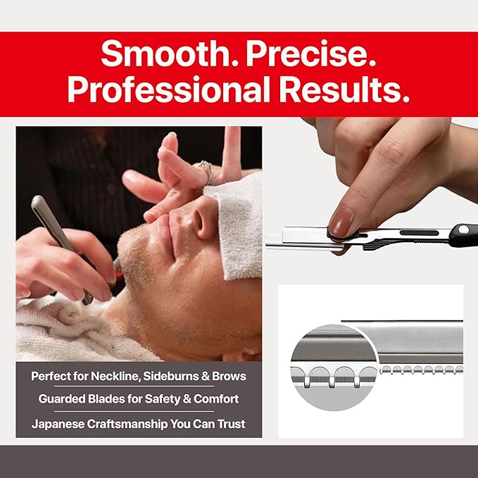 Feather - Nape and Body Razor Kit – Professional Use Hair Cutting Tool - Includes Nape Razor 10 Nape Blades &amp 2 oz Blade Glide – Ideal for Nape Sideburns Eyebrows and Bikini Line – Made in Jap