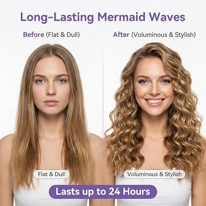 1&amp1.25 Inch Hair Crimper for Women to Adjustable Groove - Deep Waver Crimper Hair Tool - Waver Curling Iron - Anti-Scald Tech Hair Waver - Ionic Ceramic Coating for Long-LastingFast HeatingBlue