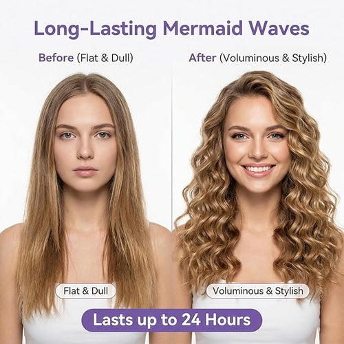 1&amp1.25 Inch Hair Crimper for Women to Adjustable Groove - Deep Waver Crimper Hair Tool - Waver Curling Iron - Anti-Scald Tech Hair Waver - Ionic Ceramic Coating for Long-LastingFast HeatingBlue
