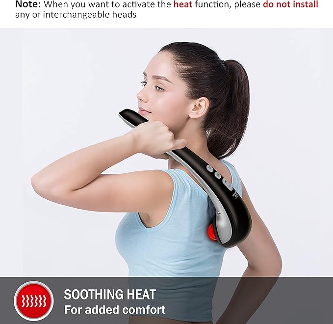 Snailax Cordless Handheld Back Massager - Rechargeable Percussion Massage with Heat Deep Tissue Massager for Whole Body