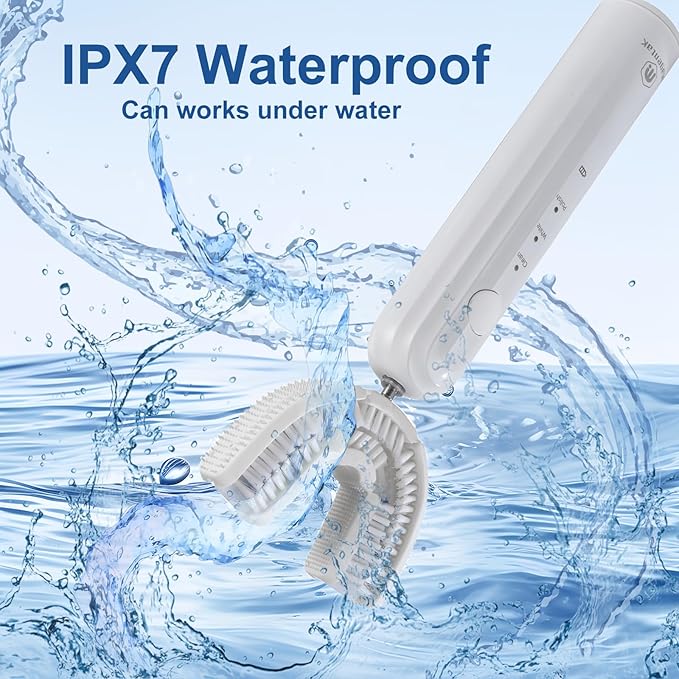 Ultrasonic U Shaped Toothbrush for Adults Electric Toothbrush for 360-degree Cleaning with Wireless Charging Waterproof IPX7 3 Modes for Teeth Whitening(White)