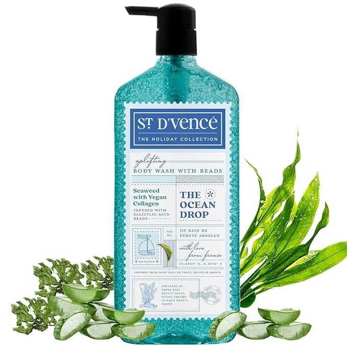 ST. D'VENCE Refreshing Ocean Drop Salicylic Acid Body Wash Shower Gel For Women &amp Men with Seaweed Extract &amp Vegan Collagen | Paraben &amp Sls Free | Body Wash For Summer - 700 ml