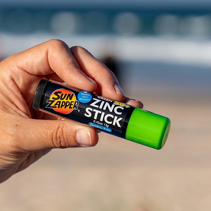 Sun Zapper Zinc Stick Mineral Sunscreen Green SPF 50+ Water Resistant for Face &amp Body Adults Kids 4-Pack Broad Spectrum Sun Block Made in Australia