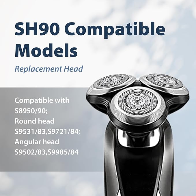 SH90 Replacement Rotary Heads for Philips Norelco Shavers Series 9000 New Version of Metal Wheel Buckle and Upgrade Double-Layer Precision Blades
