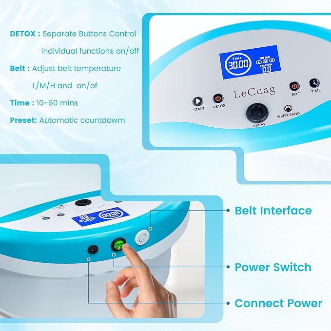 Ionic Foot Bath Detox Machine Ion Foot Spa Cleanse Machine to Remove Toxins Foot Bath Soak Tub Kits with Heat Waist Belt 2 Super Arrays 100 Basin Liners
