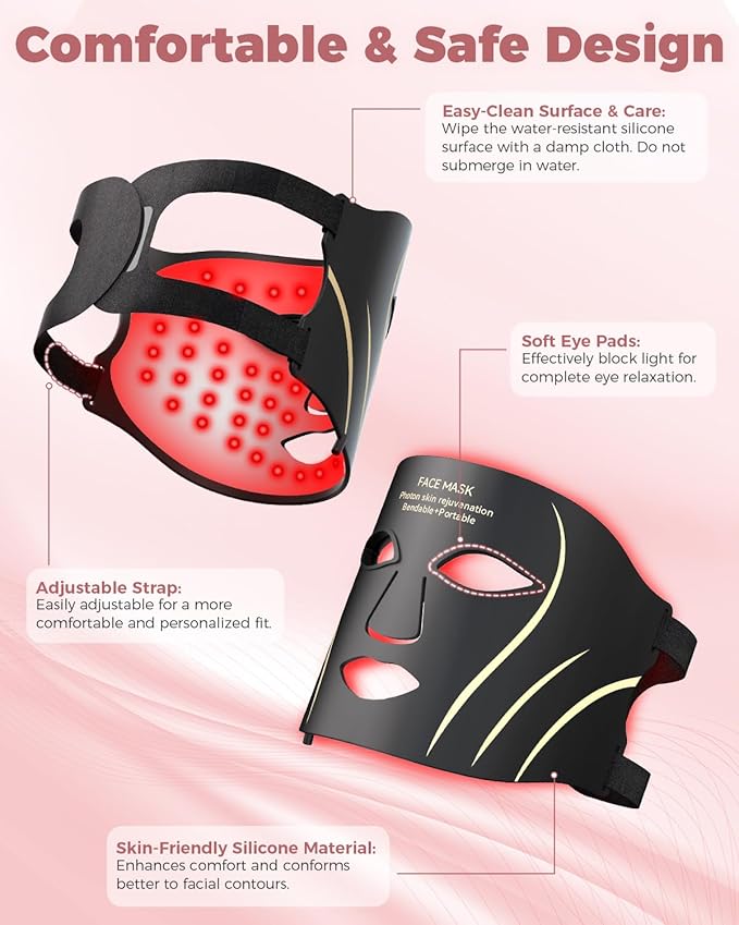 Red Light Therapy Mask for Face LED Face Mask Light Therapy with Remote Portable Infrared Light Therapy Skin Care Device with Timer Function for Home &amp Travel