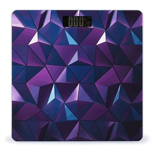 Purple GeometricScale for Body Weight with LCD High Precision Weighing Scales Fashion Sturdy Tempered Glass Weight Scales Easy-to-Read Digital Bathroom Scale for Daily 400lb