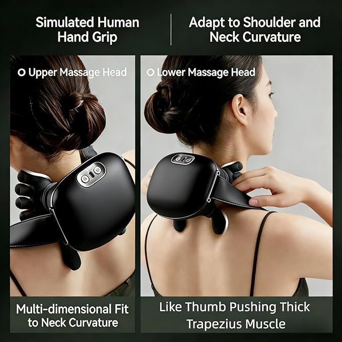 Cordless Shiatsu Neck and Shoulder Massager with Heat Deep Tissue Kneading Back Massager for Pain Relief Rechargeable Portable Massage Wrap for Neck Shoulders Back Office &amp Home Use