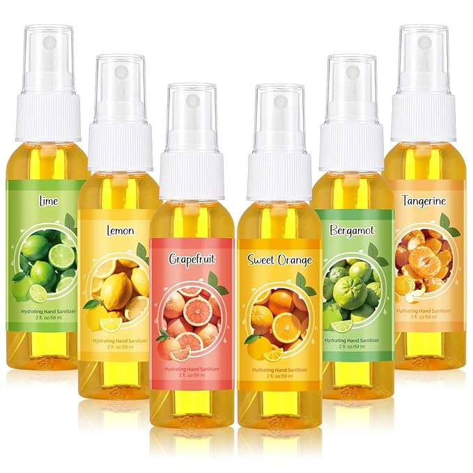 12 Pcs Hydrating Hand Sanitizer Spray Scented Hand Sanitizer Bulk Travel Size 2 Fl oz Pocket Portable Mandarin Scent Antibacterial Sanitizes Mist for Adults Office Family School Nurse Travel