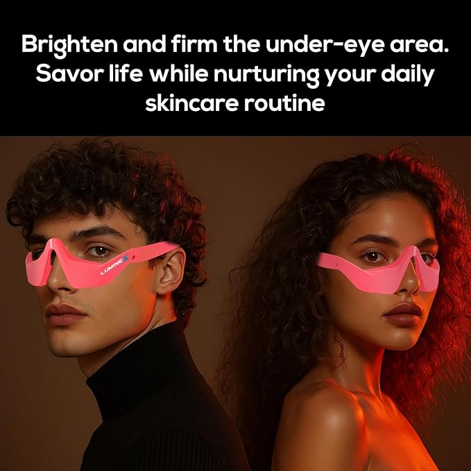 Under-Eye Red Light Therapy Device &amp Microcurrent Eye Massager Puffiness Eye Bags - Red Light Therapy Glasses for Reducing Wrinkles and Fine Lines(Pink)