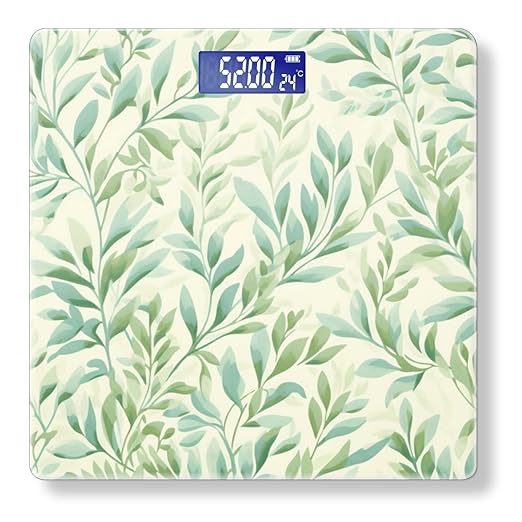 Digital Scale for Body Weight Highly Precision Bathroom Weight Scale 400 lbs with Backlit Display Personalized Scale for Home-Watercolor Light Green Willow Leaves Pattern