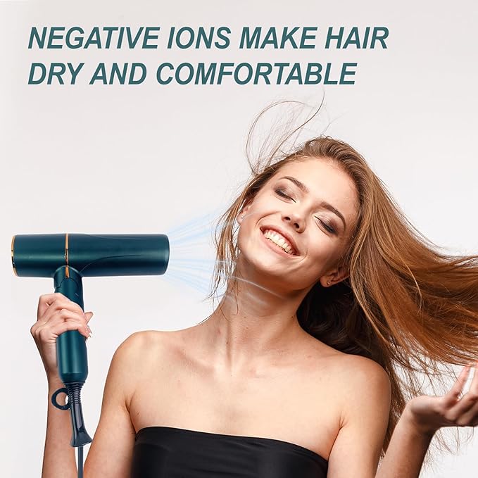 Foldable Hair Dryer - 18m/s Fast Drying 99% Anti-Hair Inhalation 8M Ions 3 Temp/2 Speed Compact Travel Blow Dryer for Salon Shine