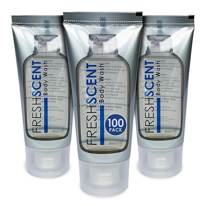 Freshscent Body Wash 1oz (100 Pack) Hotel Travel Size Bulk Amenities and Toiletries for Hospitality