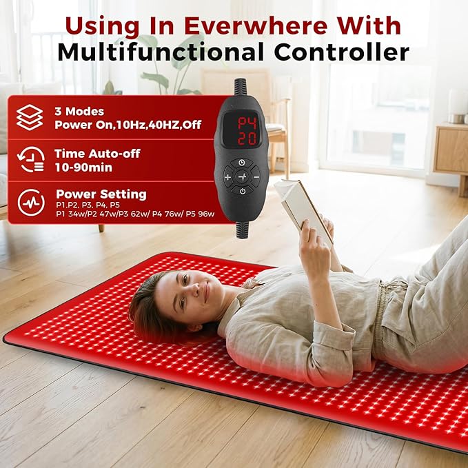 Full Body Red Light Therapy Mat 2in1 LEDs (660nm&amp 850nm) Red Light Therapy Blanket 76.8” x 33.4” Premium Material Adjustable Timer &amp Intensity
