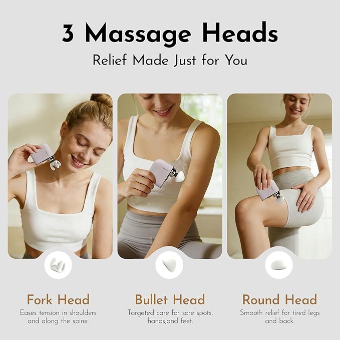 Mini Massage Gun Pro – Portable Deep Tissue Percussion Massager with Smart Pressure Sensor Quiet Motor Muscle Relaxation for Neck Back &amp Legs USB-C Rechargeable Light Purple Color