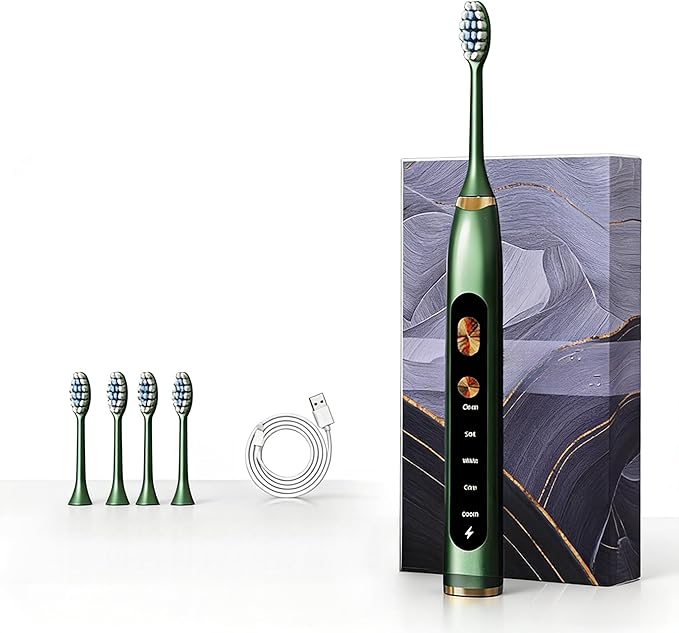 Magnetic Levitation Sonic Adult Electric Toothbrush USB Charging Fully Automatic Vibrating Soft Bristled Toothbrush Provide 5 Cleaning Modes 3 Intensities 4 Soft Brush Heads. (Dark Green)