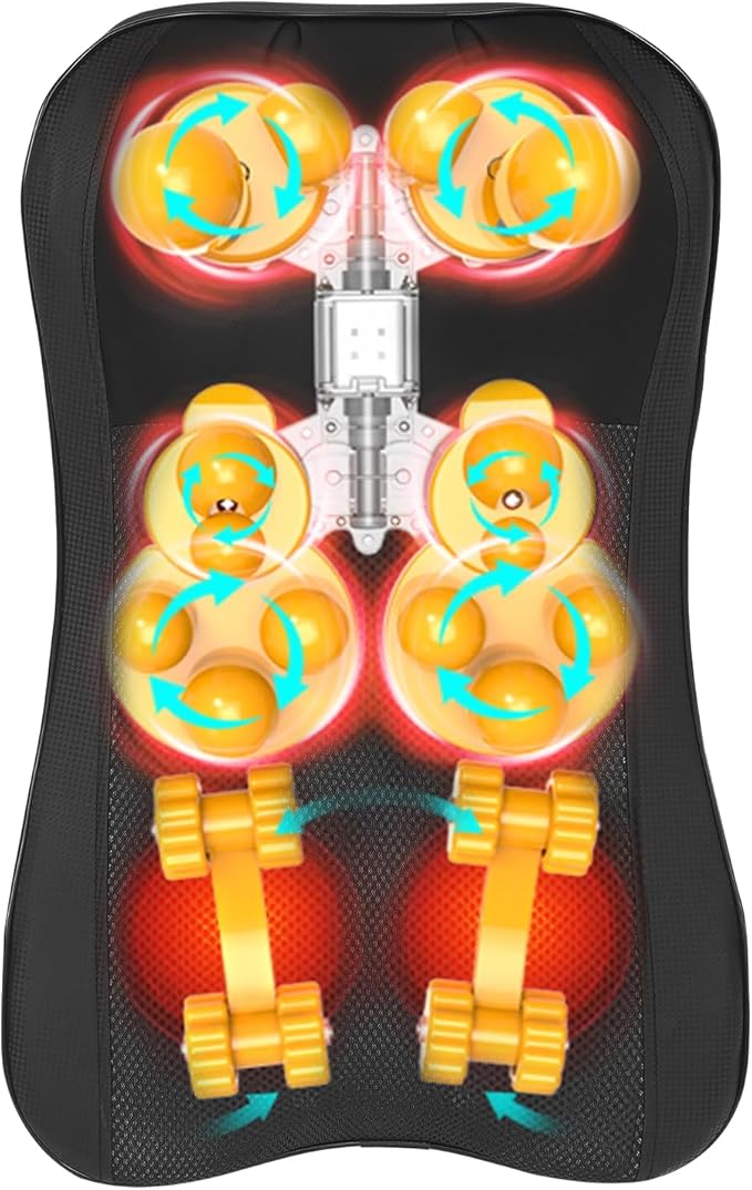 SHZICMY Electric Back Massager with Heat and Red Light 3 Intensity Kneading Massage for Neck Shoulder Back Waist Leg 15 Min Auto Shut Off Wired Controller Home Office Use