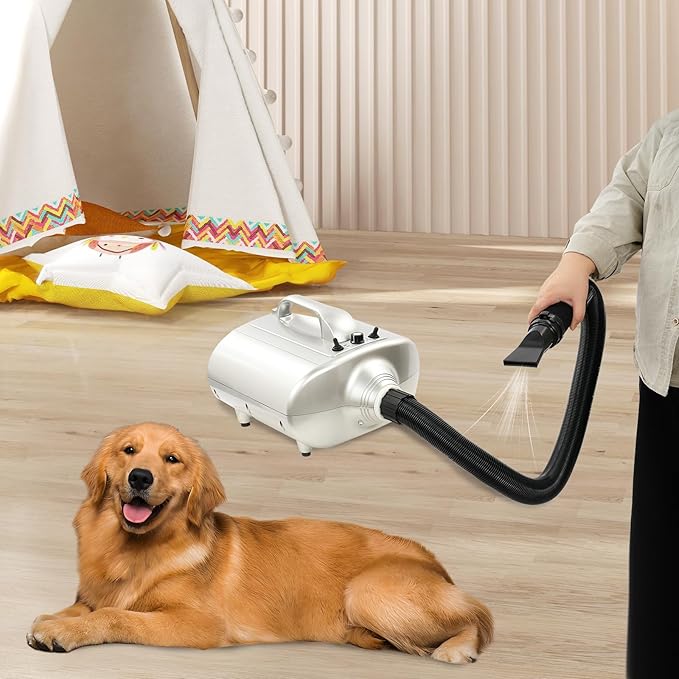 Pet Grooming Hair Dryer Dual Motor Pet Hair Dryer with Adjustable Heat Dog Dryer High Velocity High-Speed Grooming Blower for Dogs &amp Cats Low-Noise Portable for Home Use Silver