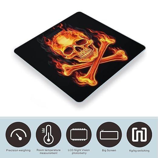Women's Fashion Automatic Switch Digital Bathroom Weighing Scale Smart Scale Fire Flaming Skull Crossbones